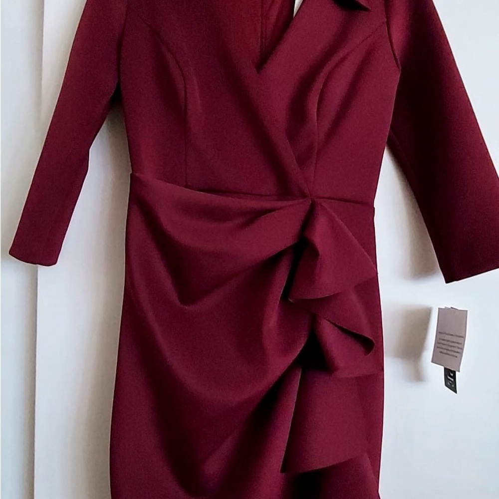 Xscape Burgundy Long Sleeve Dress